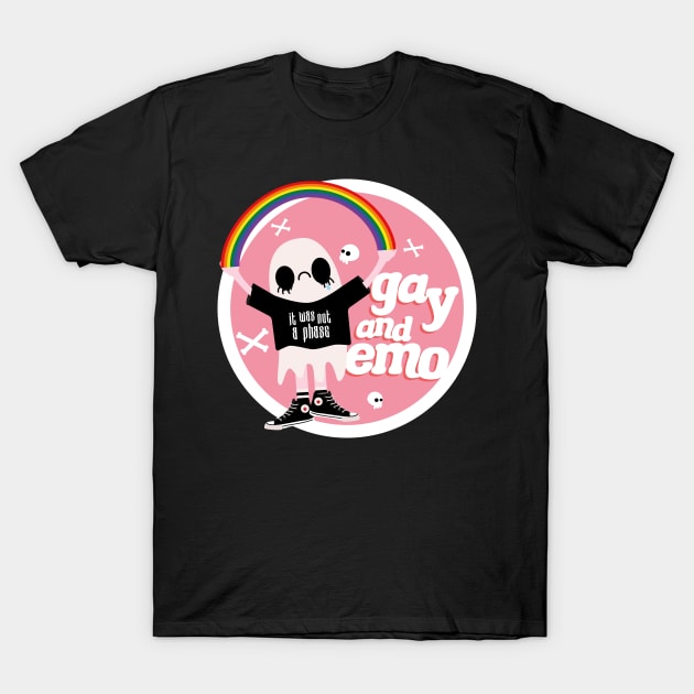 Gay and Emo Badge T-Shirt by rachelaranha